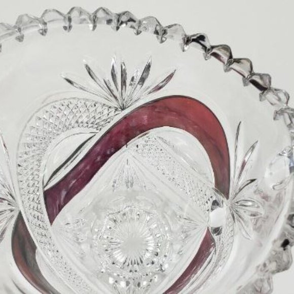 Lead Crystal Water Pitcher Vintage 9" Holiday Clear Cranberry Ruby Red Elegant - Picture 2 of 10